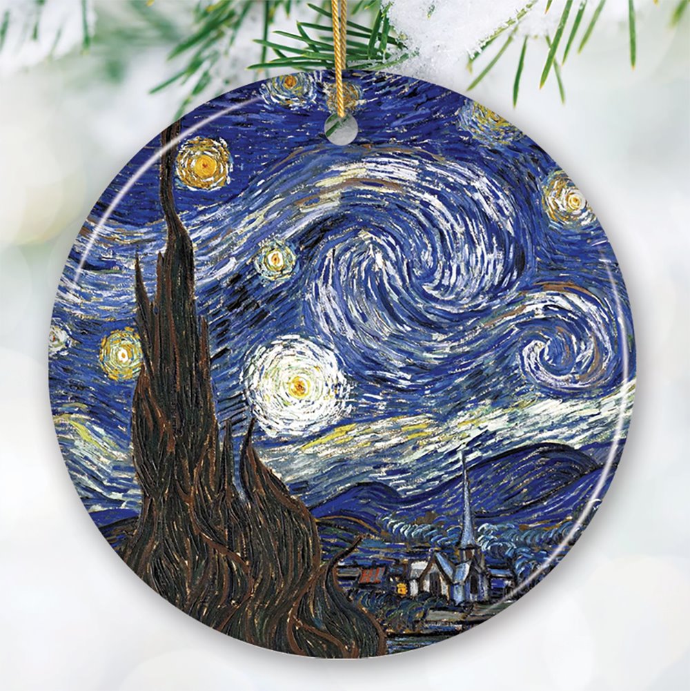 Vincent Van Gogh The Starry Night Ceramic Ornament, Famous Painting Christmas Decoration Souvenir Ceramic Ornament OrnamentallyYou Circle 