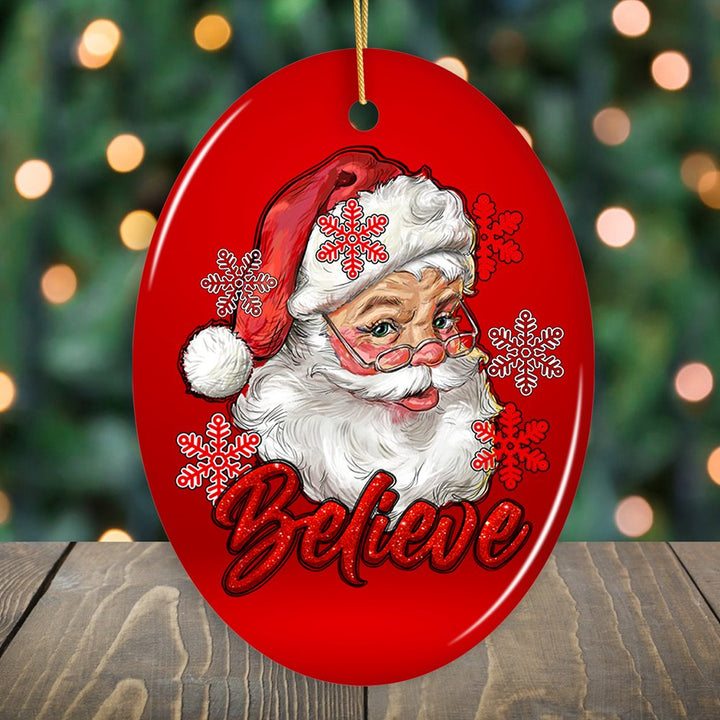 Vintage Believe Santa Christmas Ornament Ceramic Ornament OrnamentallyYou Oval Version 1 