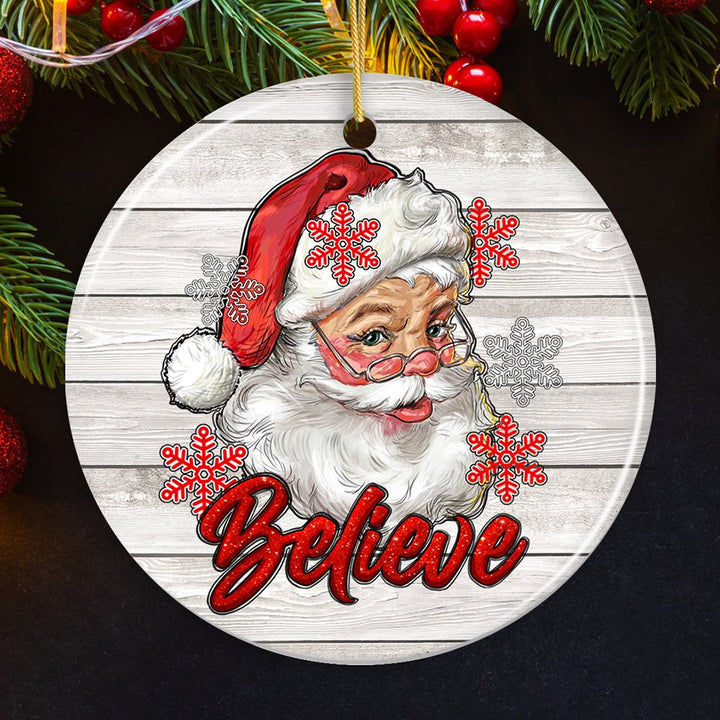 Vintage Believe Santa Christmas Ornament Ceramic Ornament OrnamentallyYou Circle Version 1 