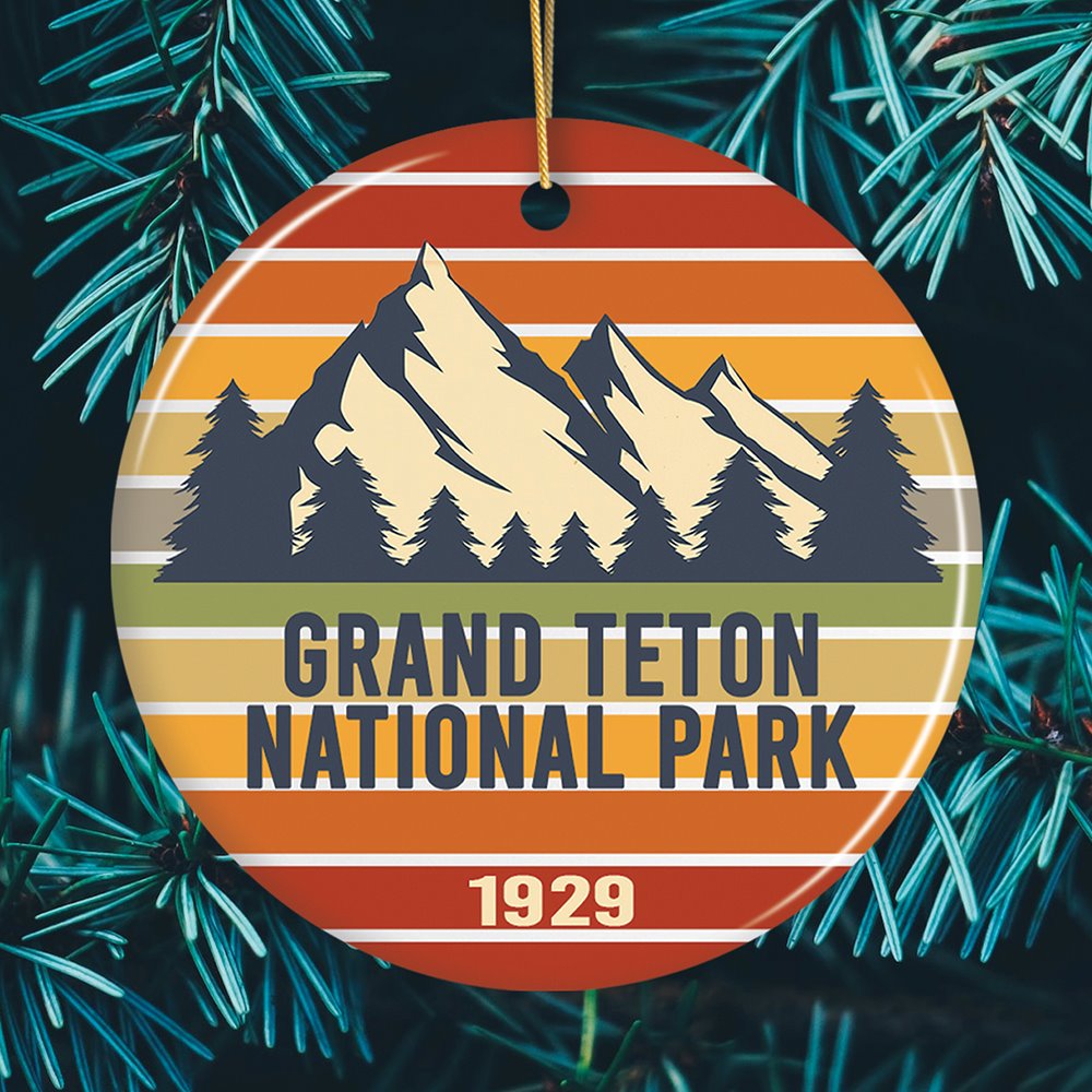 Vintage Grand Teton National Park Ornament Ceramic Ornament OrnamentallyYou Circle - Version 1 