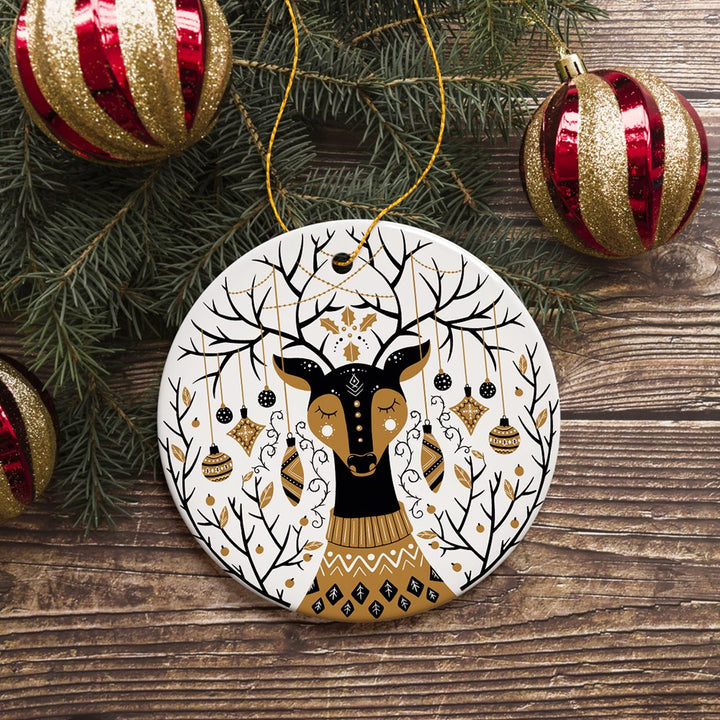 Vintage Nordic Winter Deer Ornament Ceramic Ornament OrnamentallyYou 
