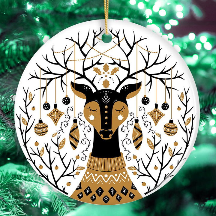 Vintage Nordic Winter Deer Ornament Ceramic Ornament OrnamentallyYou Circle 