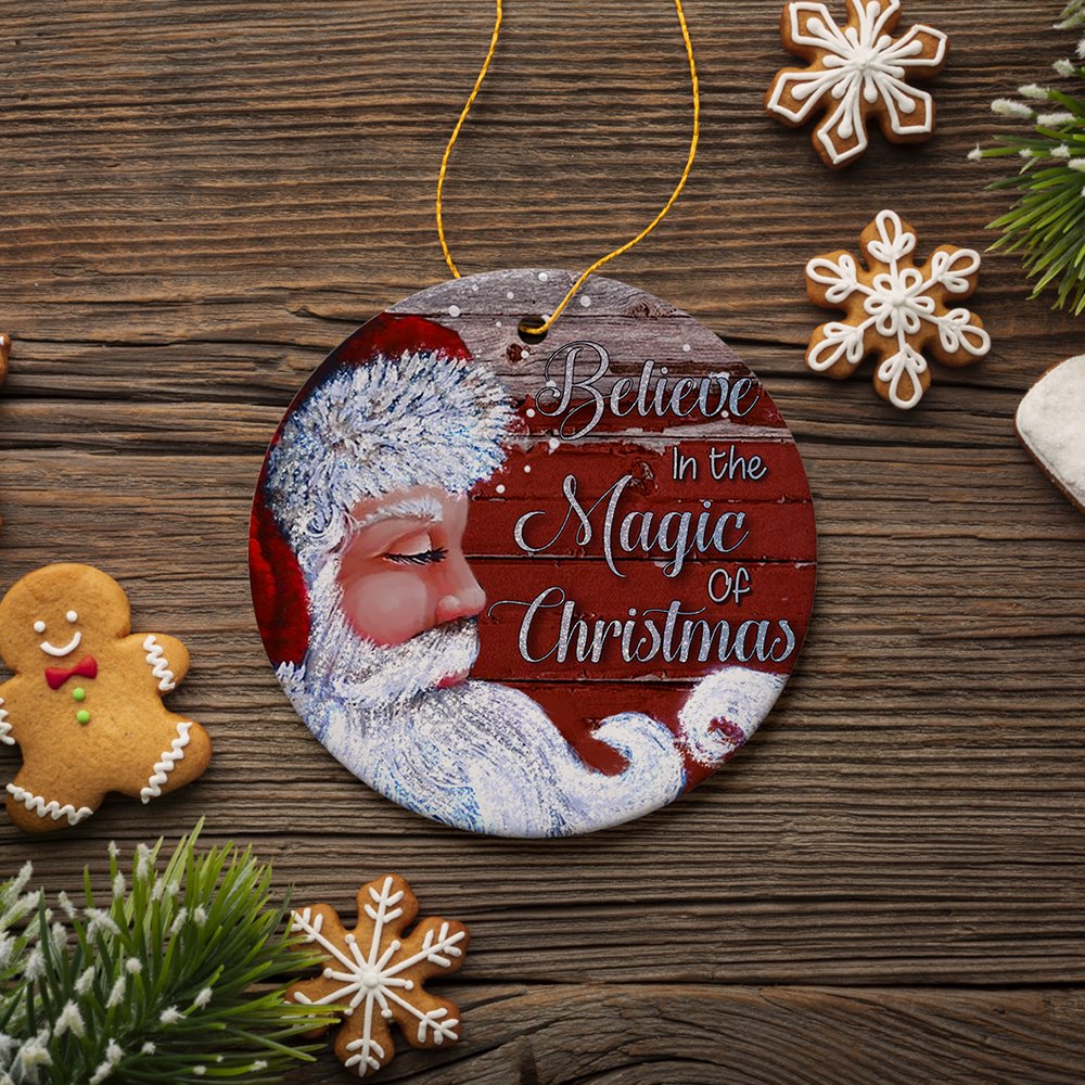Vintage Santa Believe in the Magic of Christmas Ornament Ceramic Ornament OrnamentallyYou 