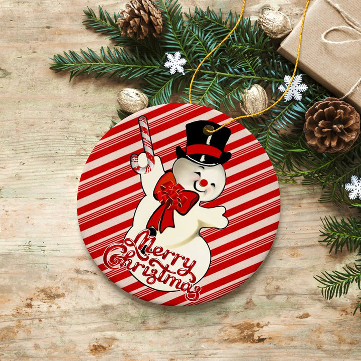 Vintage Snowman and Candy Cane Colors Merry Christmas Ornament Ceramic Ornament OrnamentallyYou 