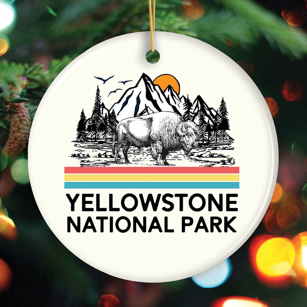 Vintage Yellowstone National Park Ornament Ceramic Ornament OrnamentallyYou Circle 