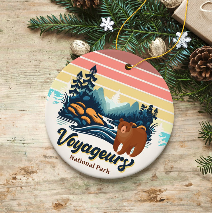 Voyageurs National Park Retro Style Ornament, Minnesota USA Tourist Attraction and Gift Ceramic Ornament OrnamentallyYou 