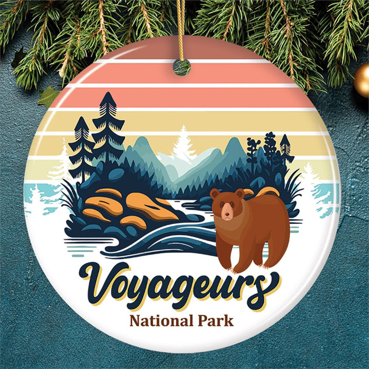 Voyageurs National Park Retro Style Ornament, Minnesota USA Tourist Attraction and Gift Ceramic Ornament OrnamentallyYou Circle 