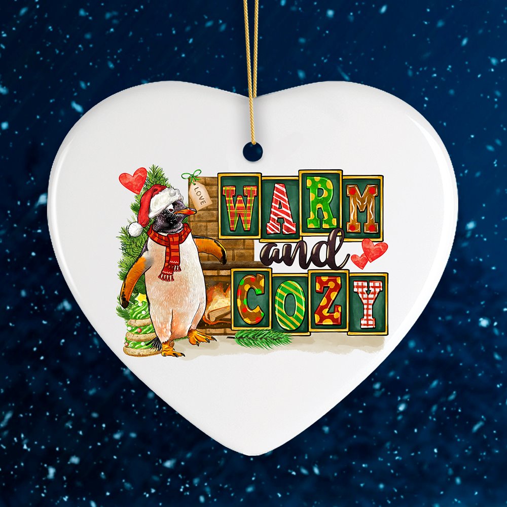 Warm and Cozy Penguin Christmas Ornament Ceramic Ornament OrnamentallyYou Heart 