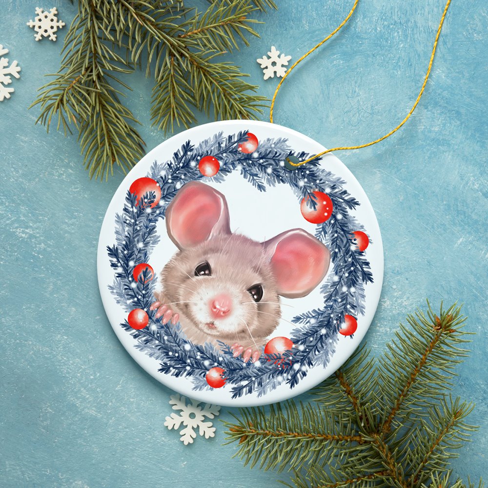 Watercolor Cute Christmas Rat Ornament Ceramic Ornament OrnamentallyYou 