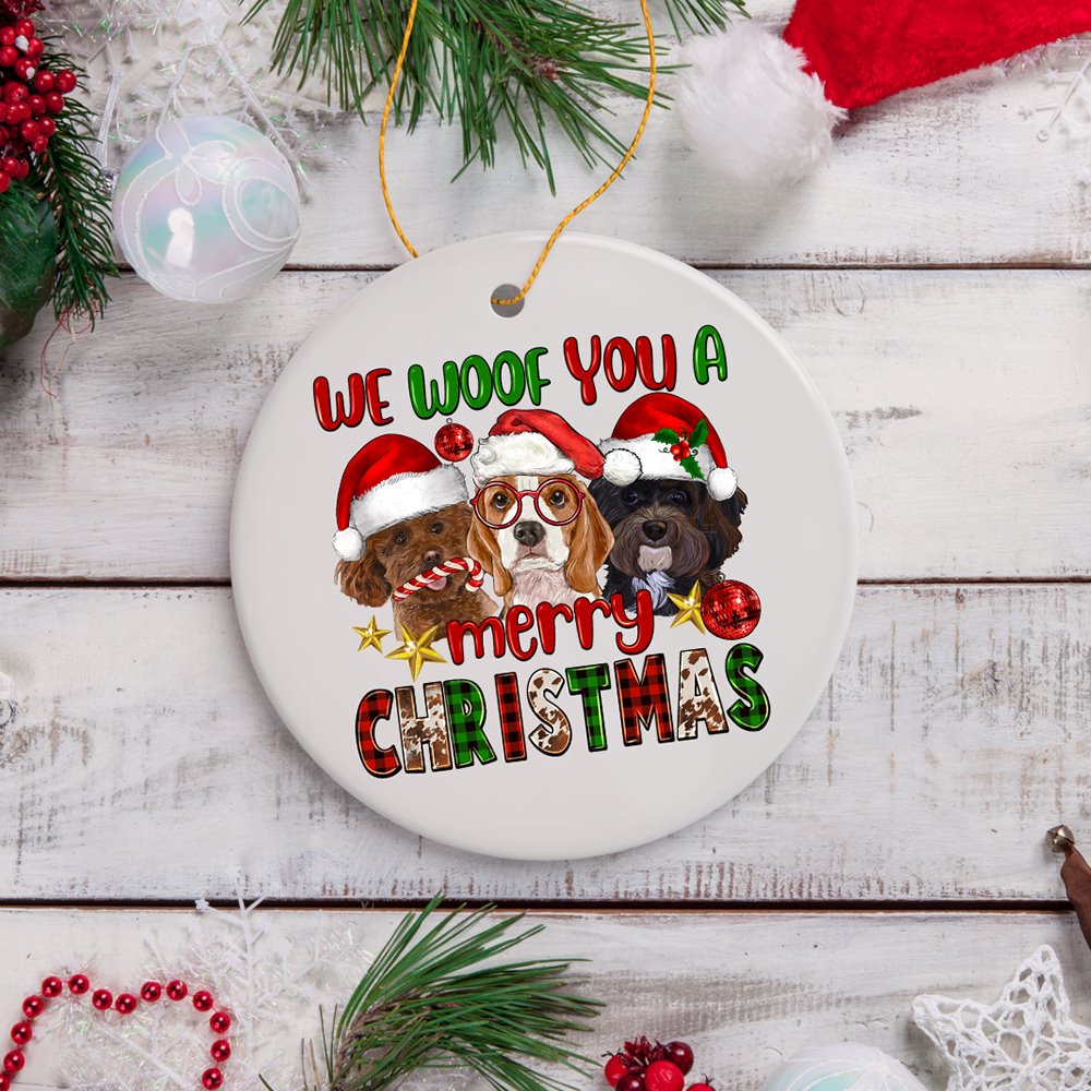 We Woof You a Merry Christmas Cute Dogs Ornament, Pet Theme Holiday Decoration OrnamentallyYou 