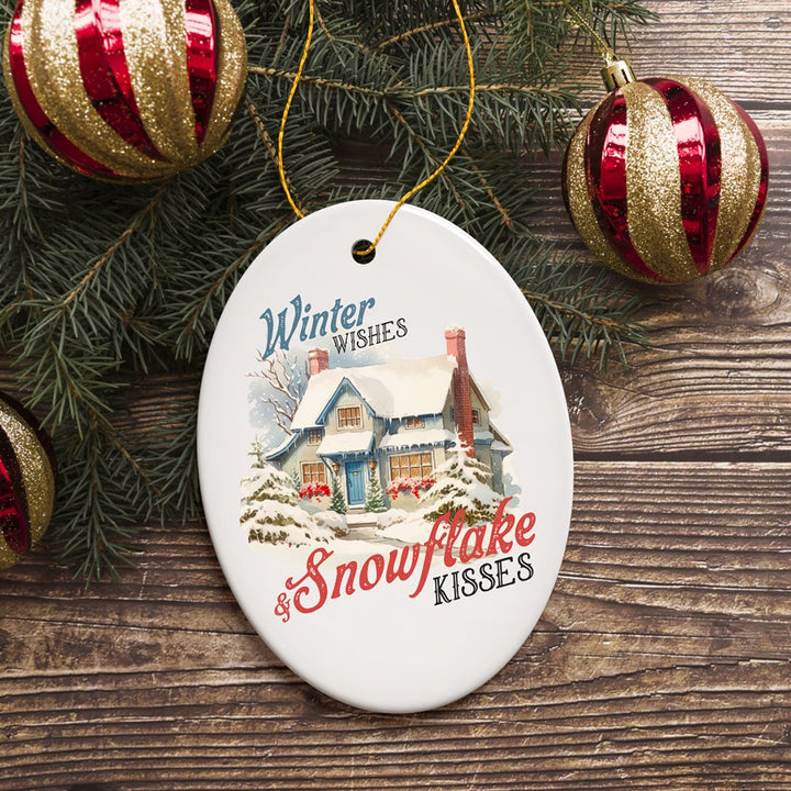 Winter Wishes and Snowflake Kisses Vintage Christmas Ornament Ceramic Ornament OrnamentallyYou 