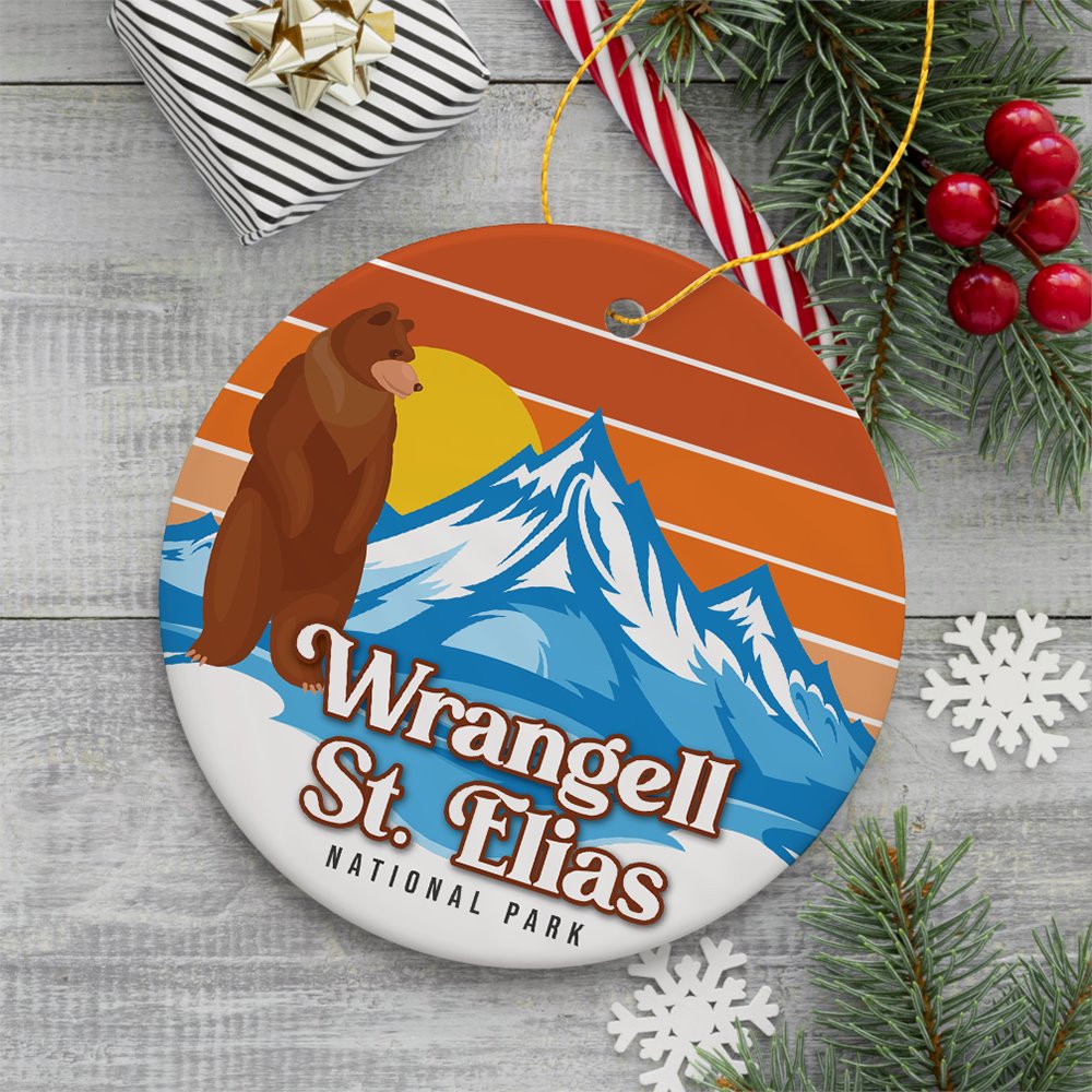 Wrangell St. Elias National Park Retro Style Ornament, Alaska USA Tourist Attraction and Gift Ceramic Ornament OrnamentallyYou 