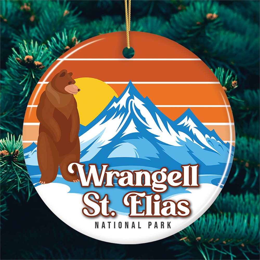 Wrangell St. Elias National Park Retro Style Ornament, Alaska USA Tourist Attraction and Gift Ceramic Ornament OrnamentallyYou Circle 