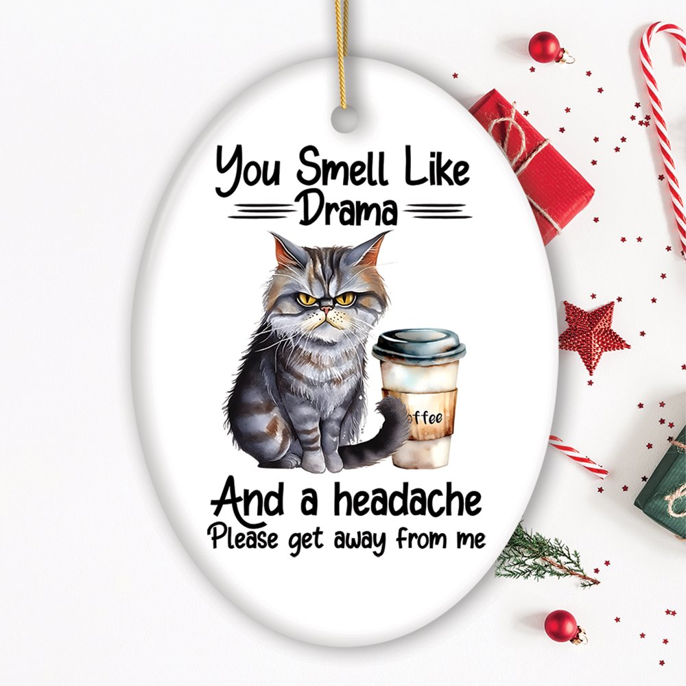 You Smell Like Drama Quirky Cat Ornament, Cute and Funny Christmas Gift Ceramic Ornament OrnamentallyYou Oval 