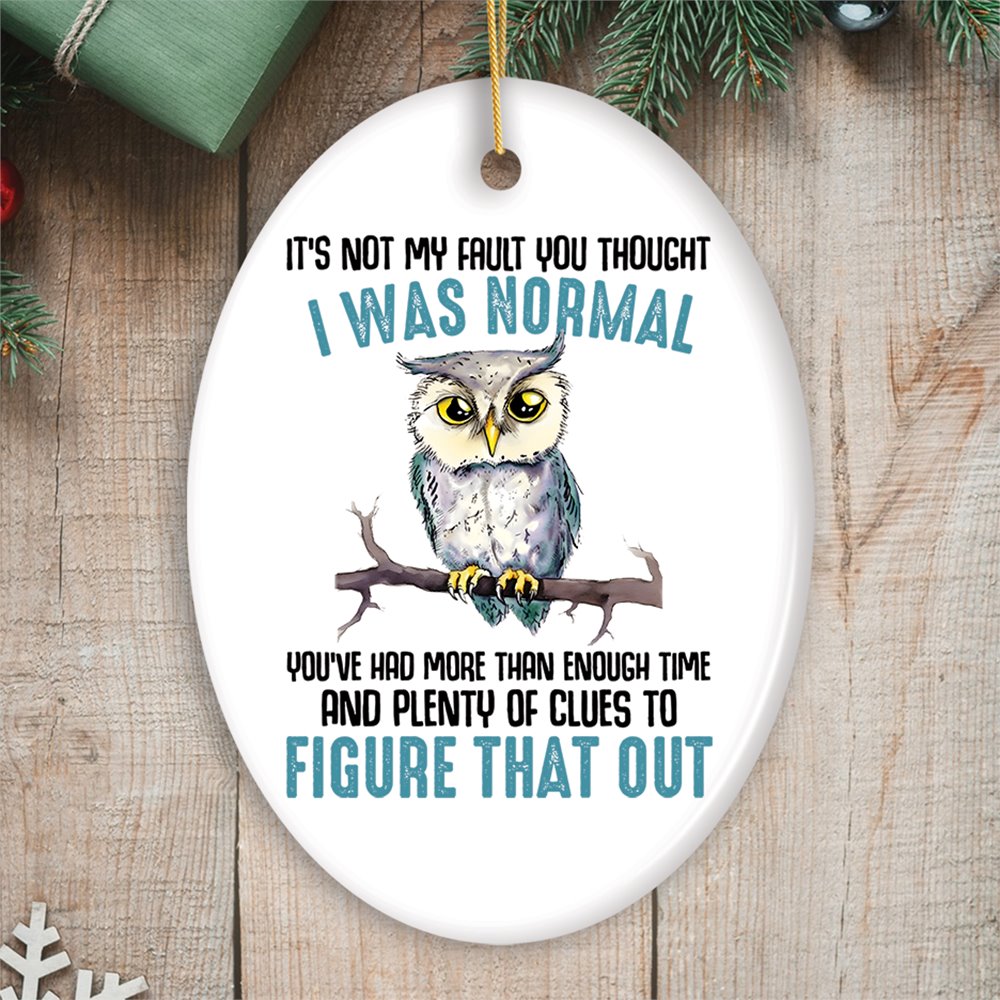 You Thought I was Normal Quirky Owl Ornament, Cute and Funny Christmas Gift Ceramic Ornament OrnamentallyYou Oval 