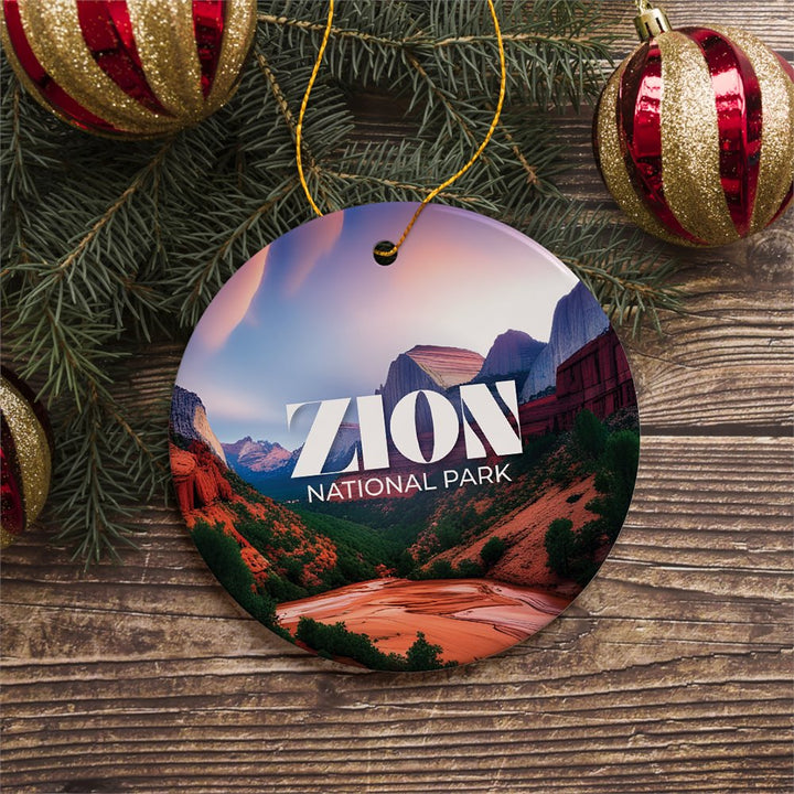 Zion National Park Retro Ornament, Utah Tourist Attraction Souvenir and Gift Ceramic Ornament OrnamentallyYou 
