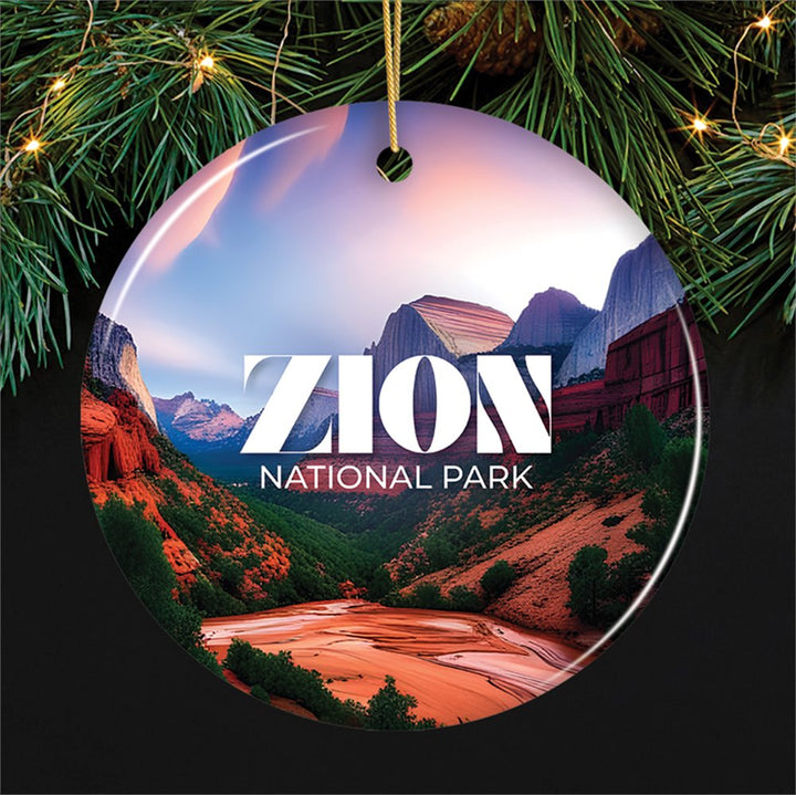 Zion National Park Retro Ornament, Utah Tourist Attraction Souvenir and Gift Ceramic Ornament OrnamentallyYou Circle 