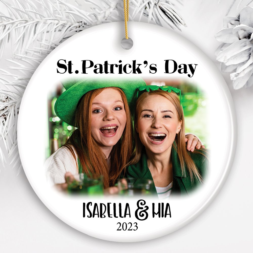St Patrick’s Day Customized Tree Ornament with Picture Upload, Personalized Family St Patty’s Gift Ceramic Ornament OrnamentallyYou Circle 