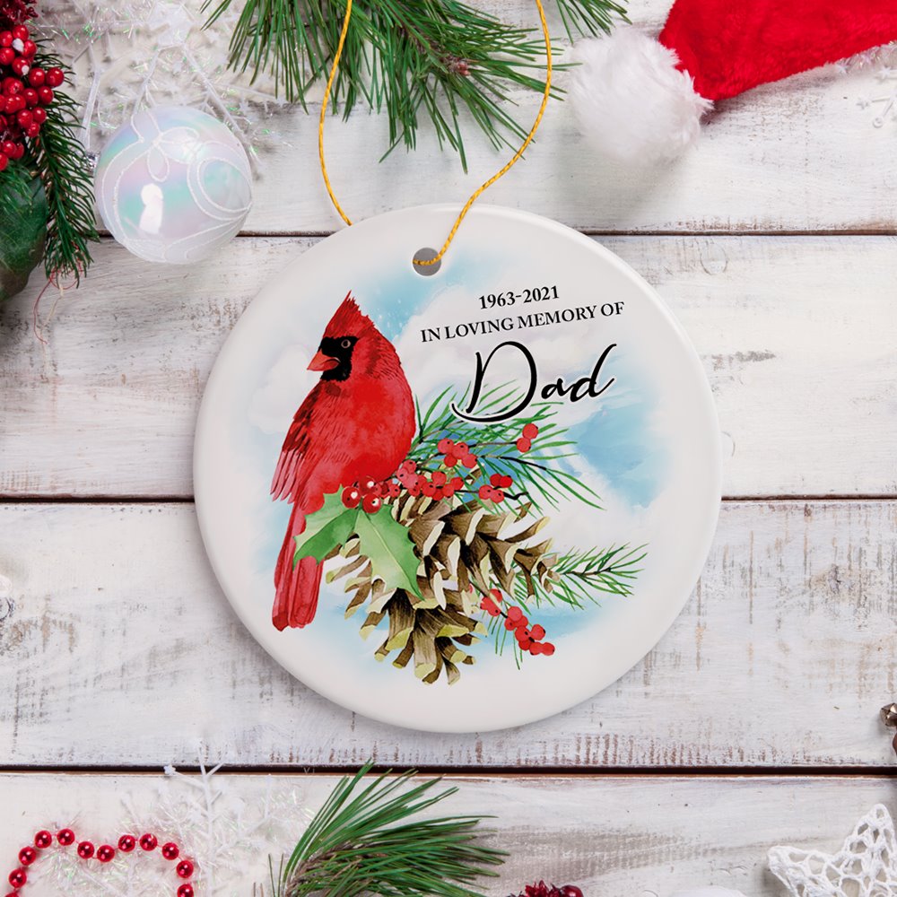 Personalized Cardinal Memorial Ornament, In Loving Memory of Deceased Loved Ones with Dates Ceramic Ornament OrnamentallyYou 