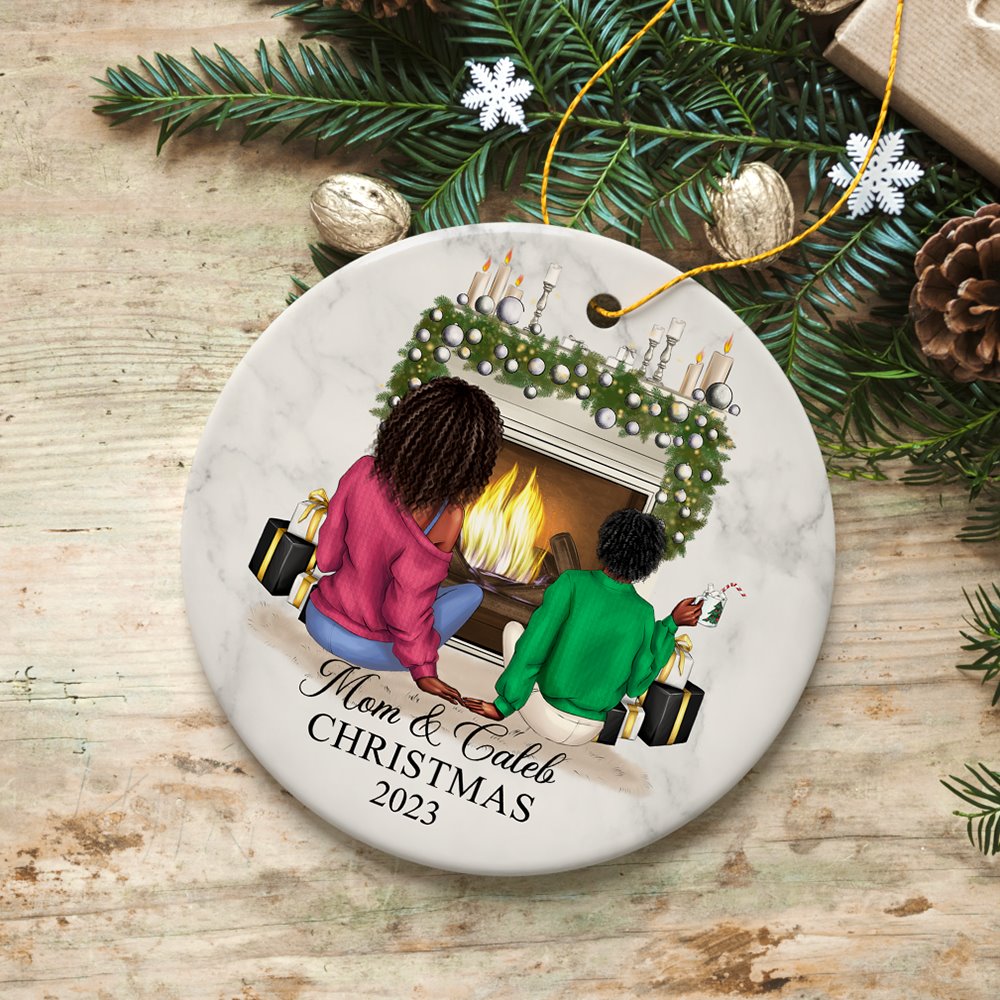 Mother and Daughter or Son Personalized Christmas Ornament, Custom Mom and Bestie Artwork Ceramic Ornament OrnamentallyYou 