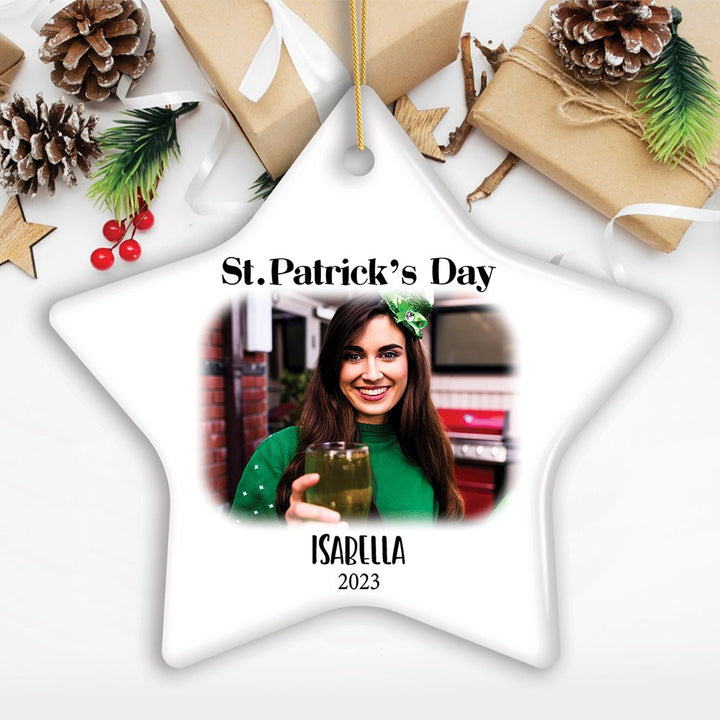 St Patrick’s Day Customized Tree Ornament with Picture Upload, Personalized Family St Patty’s Gift Ceramic Ornament OrnamentallyYou Star 
