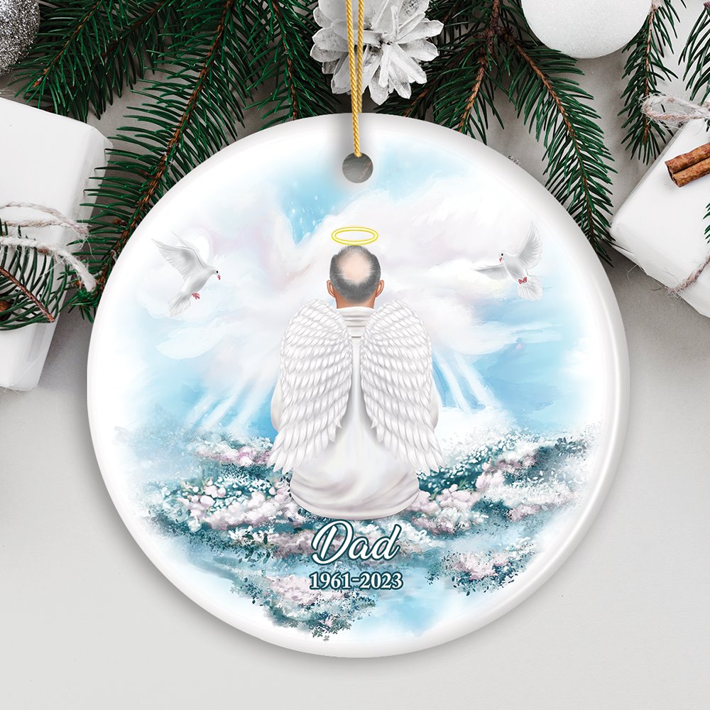 Family in Heaven Personalized Ornament, Grandparents or Parents Keepsake Angel with Wings Christmas Memorial Decoration Ceramic Ornament OrnamentallyYou 