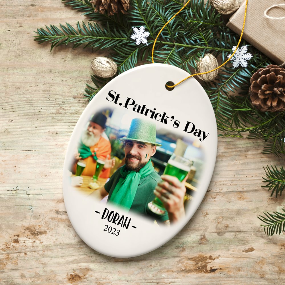 St Patrick’s Day Customized Tree Ornament with Picture Upload, Personalized Family St Patty’s Gift Ceramic Ornament OrnamentallyYou Oval 