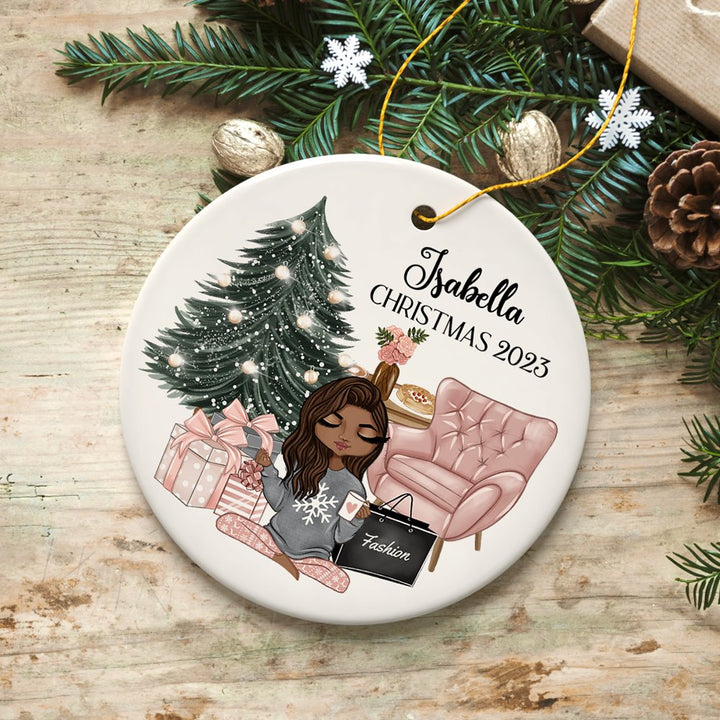 Glamorous Girl Personalized Christmas Ornament, Fashionista Teenager Shopping Addict Holiday Gift Ceramic Ornament OrnamentallyYou 