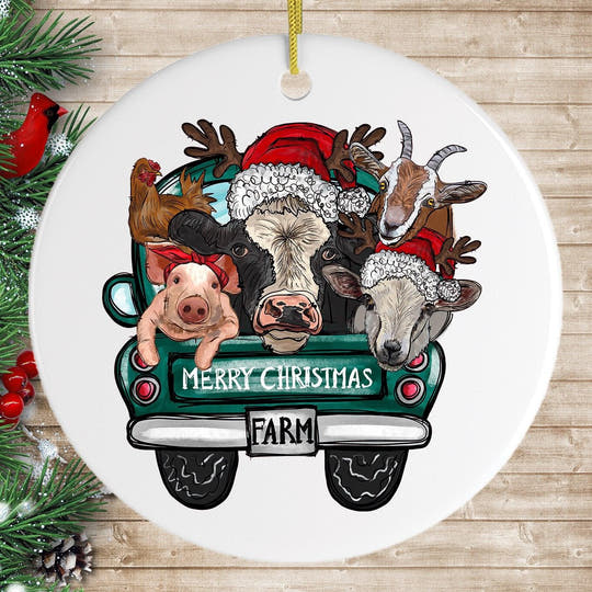 Farm Animal Christmas Ornament Ornament OrnamentallyYou Circle 