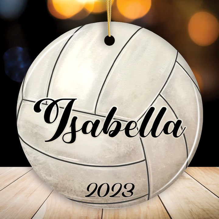 Personalized Volleyball Christmas Ornament, Festive Holiday Theme with Name and Date Ceramic Ornament OrnamentallyYou Circle 