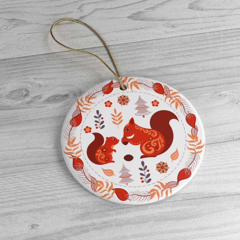 Folk Squirrel Ornament, Ethnic Nature in Fall Christmas Decoration OrnamentallyYou Circle 