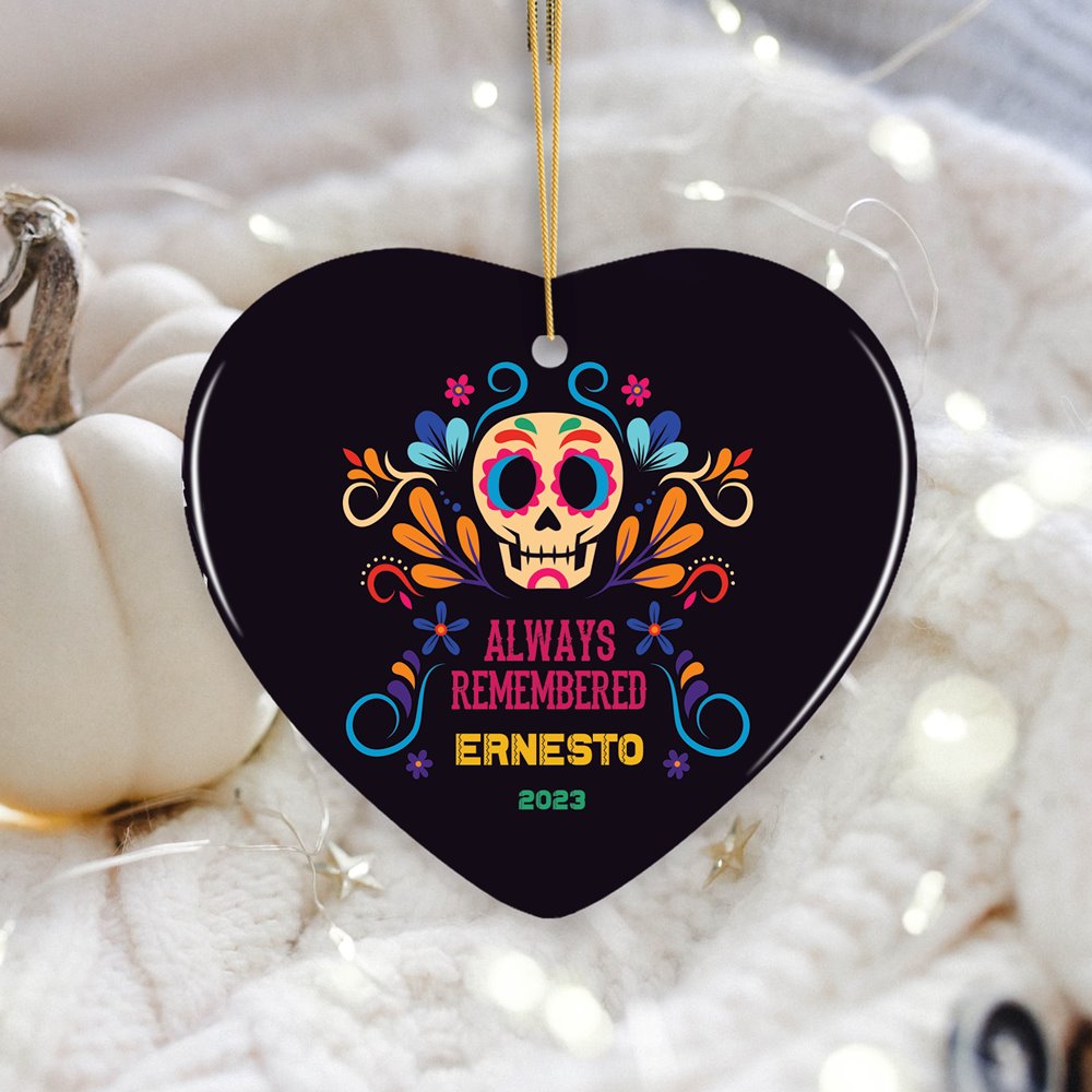 Colorful & Thoughtful Day of the Death Personalized Ornament, Mexican Skull Memorial Keepsake Gif Ceramic Ornament OrnamentallyYou Heart 