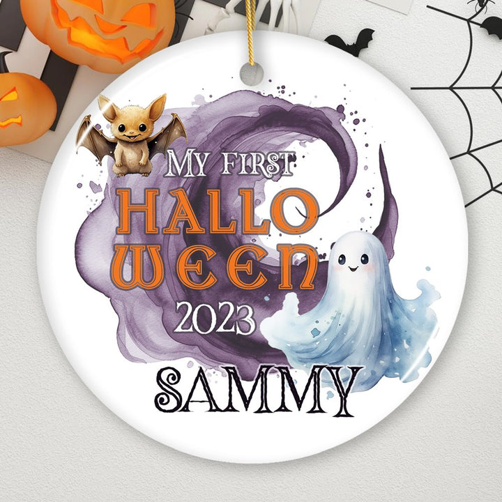 Fun & Spooky First Halloween Personalized Ornament, Cute Ghost Baby Custom Gift Ceramic Ornament OrnamentallyYou Circle 