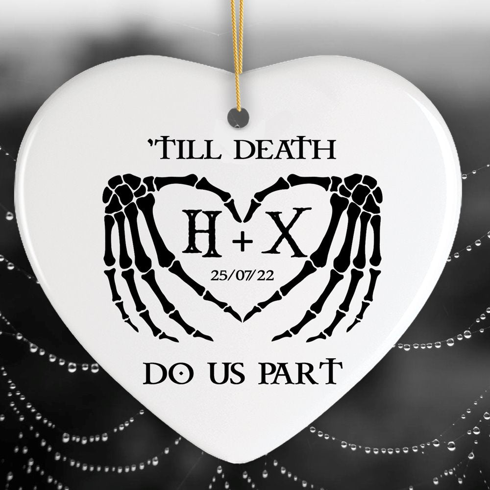 Gothic Skeleton Wedding Personalized Ornament, Til Death Do Us Part Monogram Keepsake Ceramic Ornament OrnamentallyYou Heart 