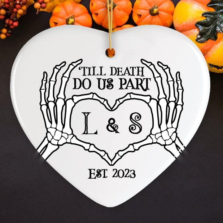 Minimalist Skeleton Couple Personalized Ornament, Spooky Wedding Keepsake Gift Ceramic Ornament OrnamentallyYou Heart 