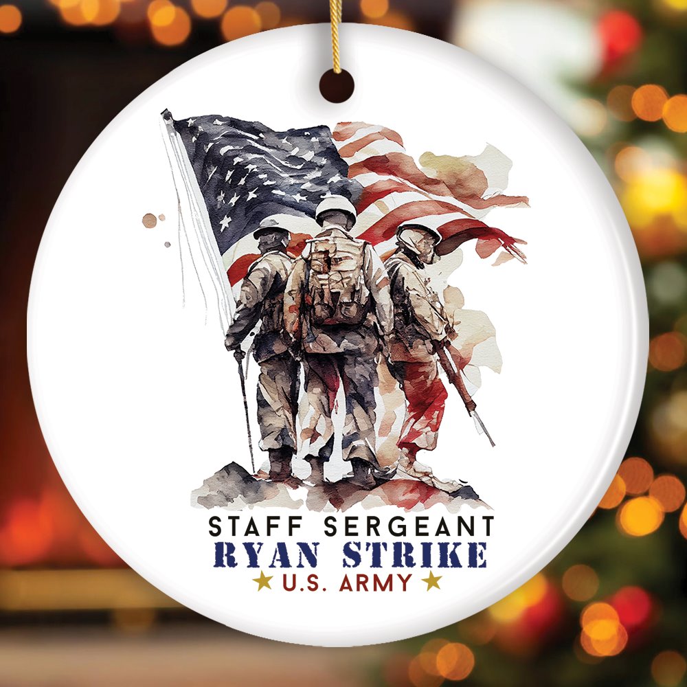 Personalized U.S. Army Staff Sergeant Ornament, Custom Gift for Military Veteran Ceramic Ornament OrnamentallyYou Circle 