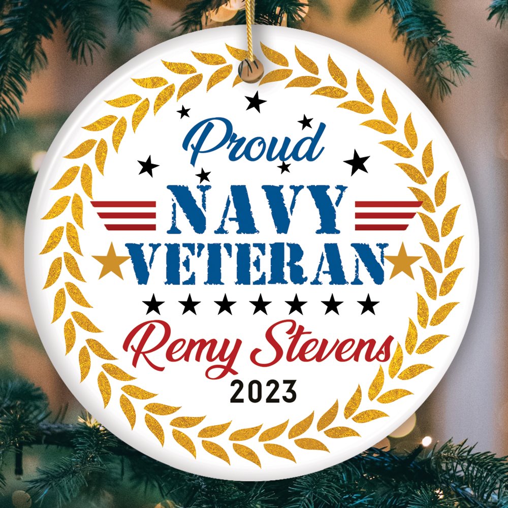 Proud Navy Veteran Custom Ornament, Military Patriot Decoration Ceramic Ornament OrnamentallyYou 