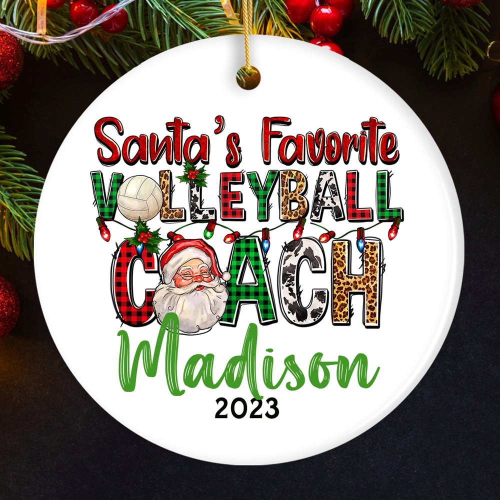 Santa’s Favorite Volleyball Coach Personalized Christmas Ornament, Custom Sports Appreciation Gift Ceramic Ornament OrnamentallyYou Circle 