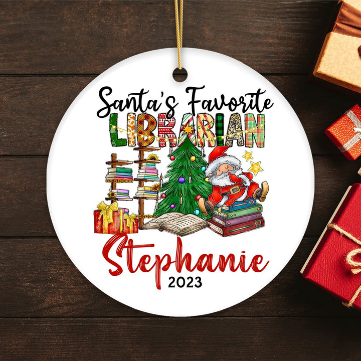 Santa’s Favorite Librarian Custom Christmas Ornament, Personalized Holiday Gift Ceramic Ornament OrnamentallyYou Circle 