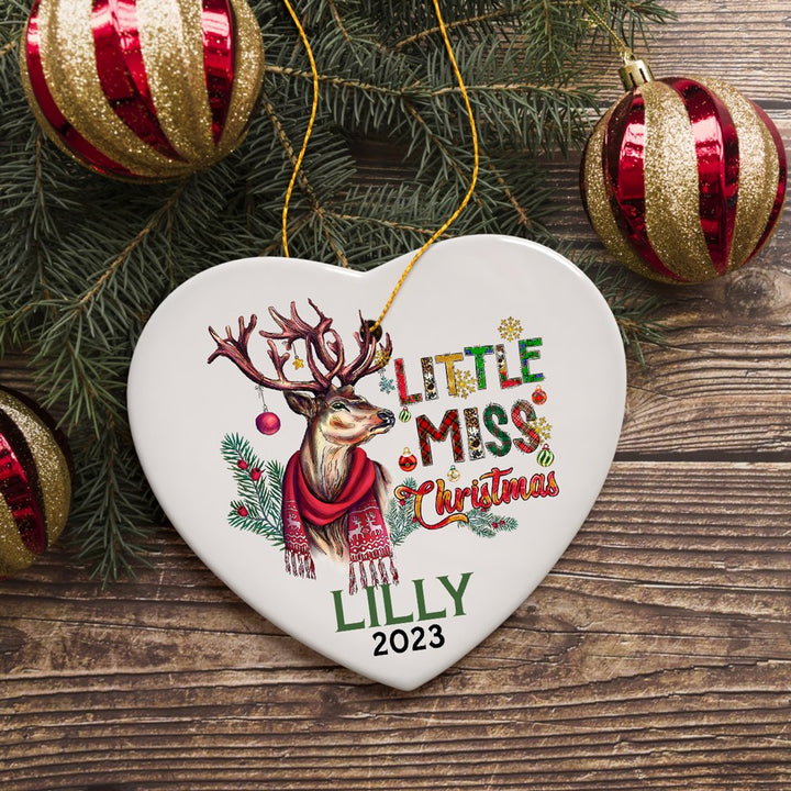 Artistic Little Miss Christmas Personalized Ornament, Deer Keepsake Custom Gift Ceramic Ornament OrnamentallyYou Heart 