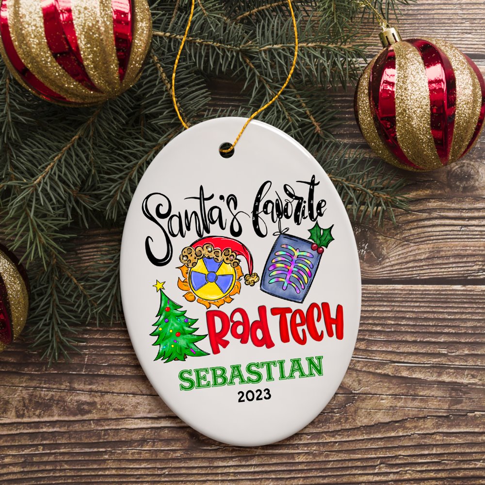 Santa’s Favorite Rad Tech Custom Christmas Ornament, Radiology Crew Appreciation Gift Ceramic Ornament OrnamentallyYou Oval 