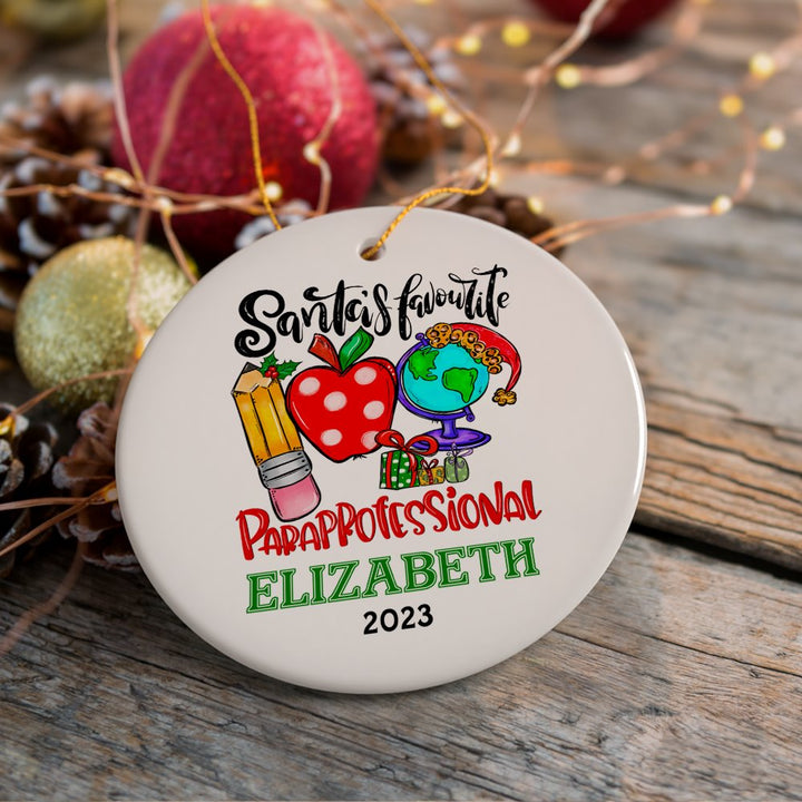 Festive Santa’s Favorite Paraprofessional Personalized Christmas Ornament, Custom Educational Assistant Gift Ceramic Ornament OrnamentallyYou Circle 