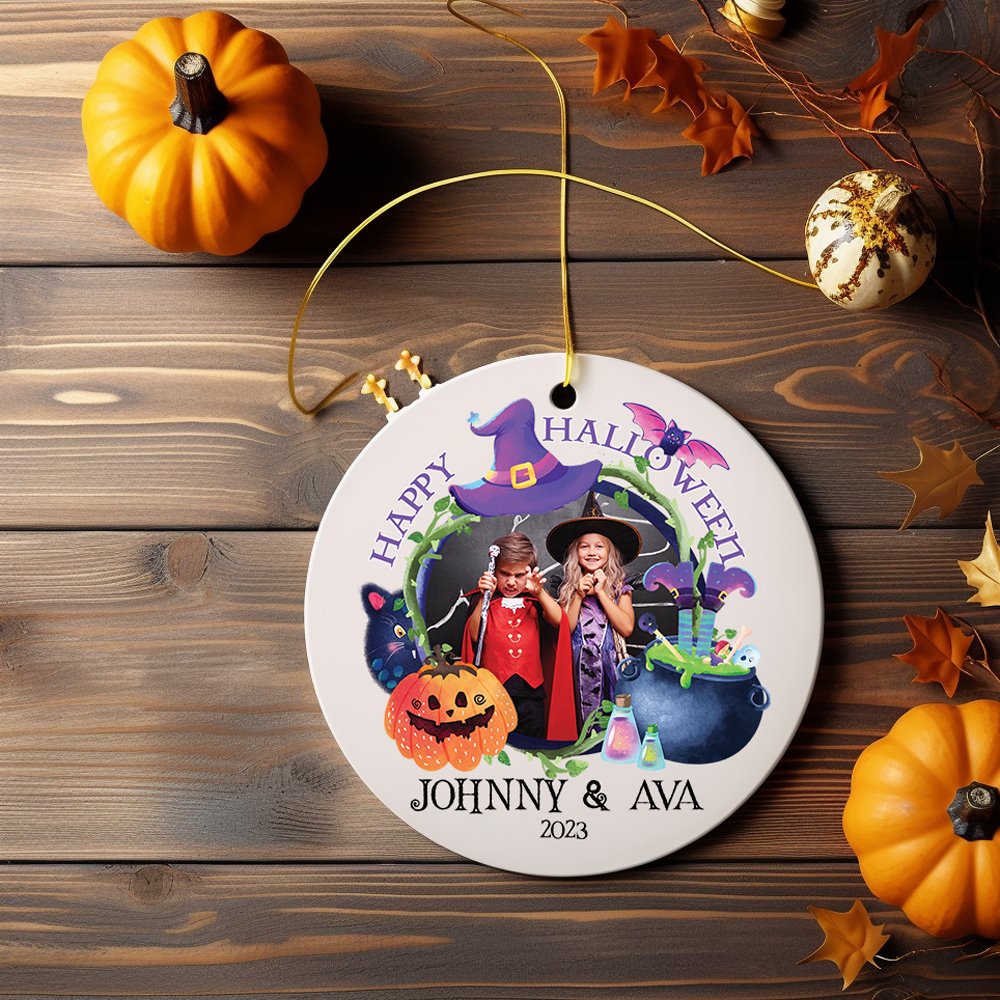 Festive & Colorful Children Halloween Custom Ornament, Fun Costume Party Gift Ceramic Ornament OrnamentallyYou Circle 