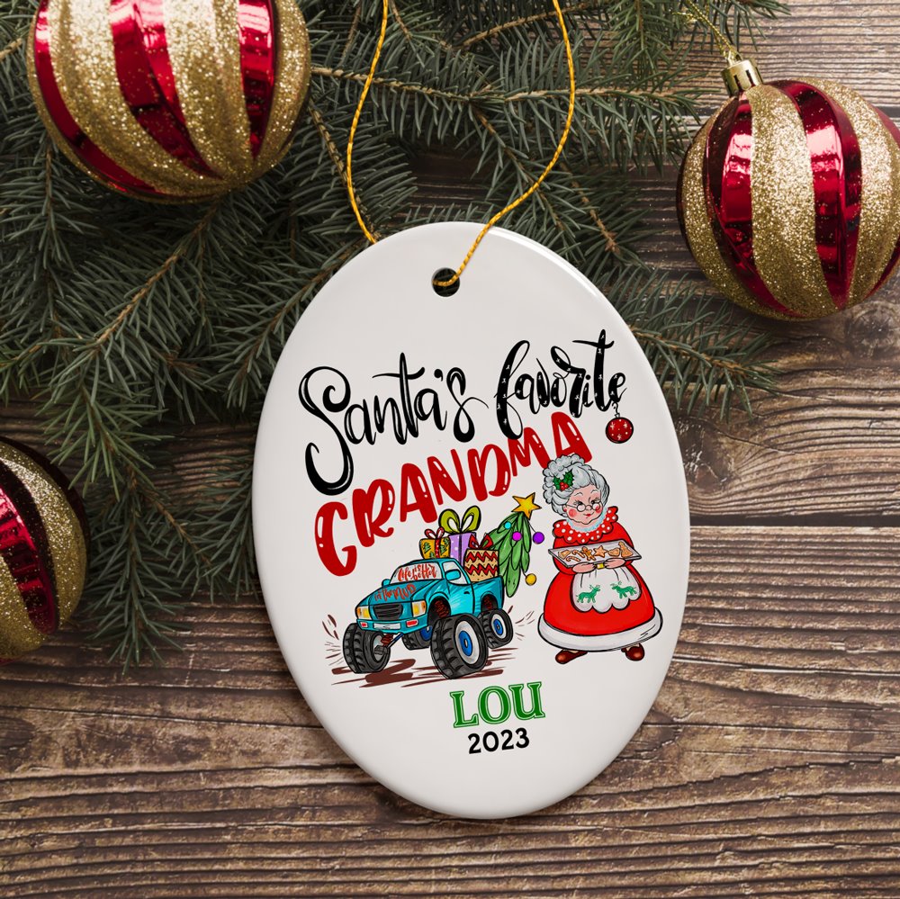 Fun & Whimsical Santa’s Favorite Grandma Christmas Keepsake Ornament, Grandmother Appreciation Gift Ceramic Ornament OrnamentallyYou Oval 