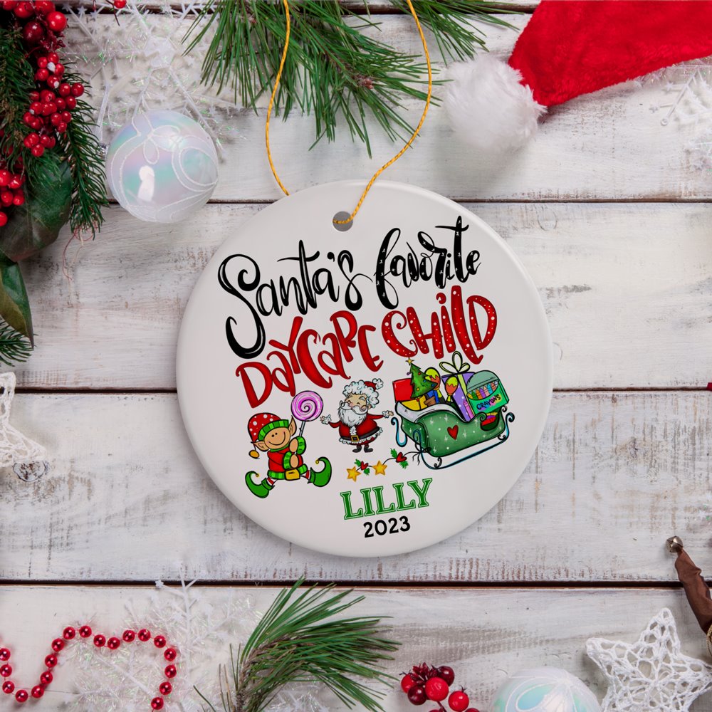 Santa’s Favorite Daycare Child Christmas Ornament, Adolescent Children’s Custom Holiday Decoration Ceramic Ornament OrnamentallyYou Circle 