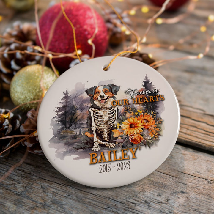 Personalized Halloween Skeleton Dog Ornament, Scary Pet Home Decor, Pet Loss Gift Ceramic Ornament OrnamentallyYou 
