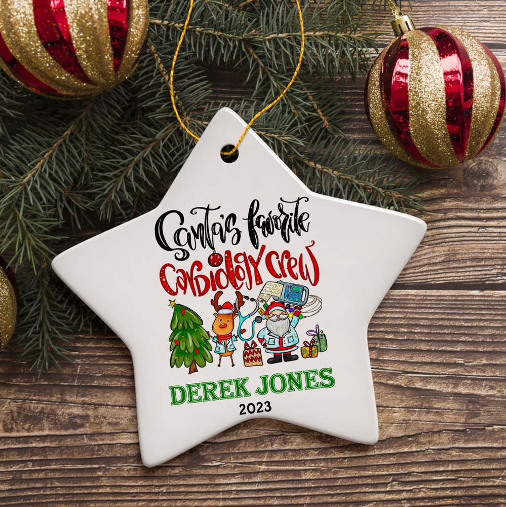 Santa's Favorite Cardiology Crew Personalized Christmas Ornament, Heart Health Teamwork Appreciation Gift Ceramic Ornament OrnamentallyYou Star 