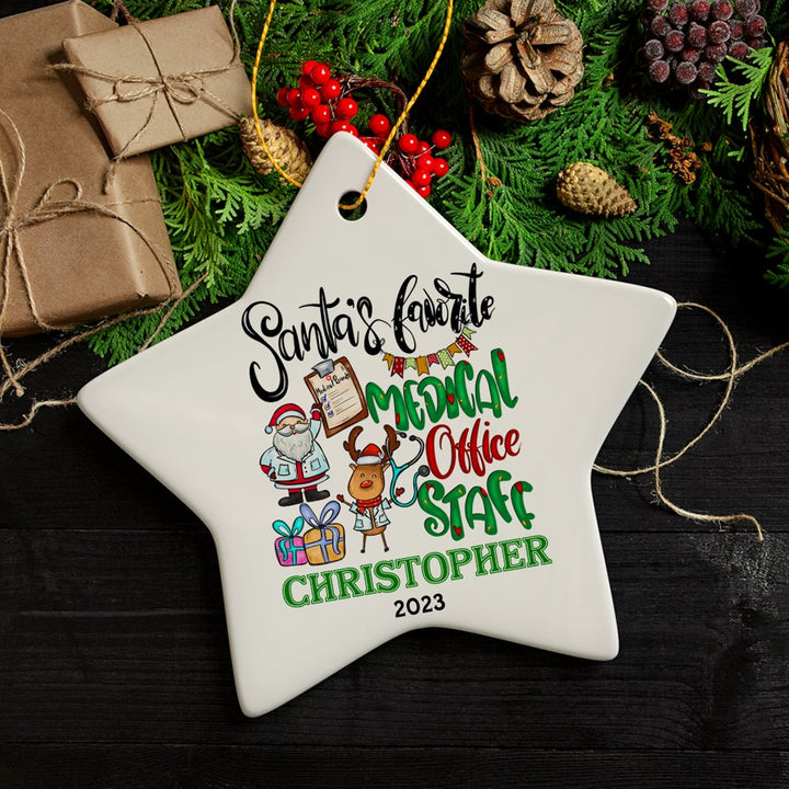 Santa’s Favorite Medical Office Staff Personalized Christmas Ornament, Assistant, Billing and Receptionist Appreciation Gift Ceramic Ornament OrnamentallyYou Star 