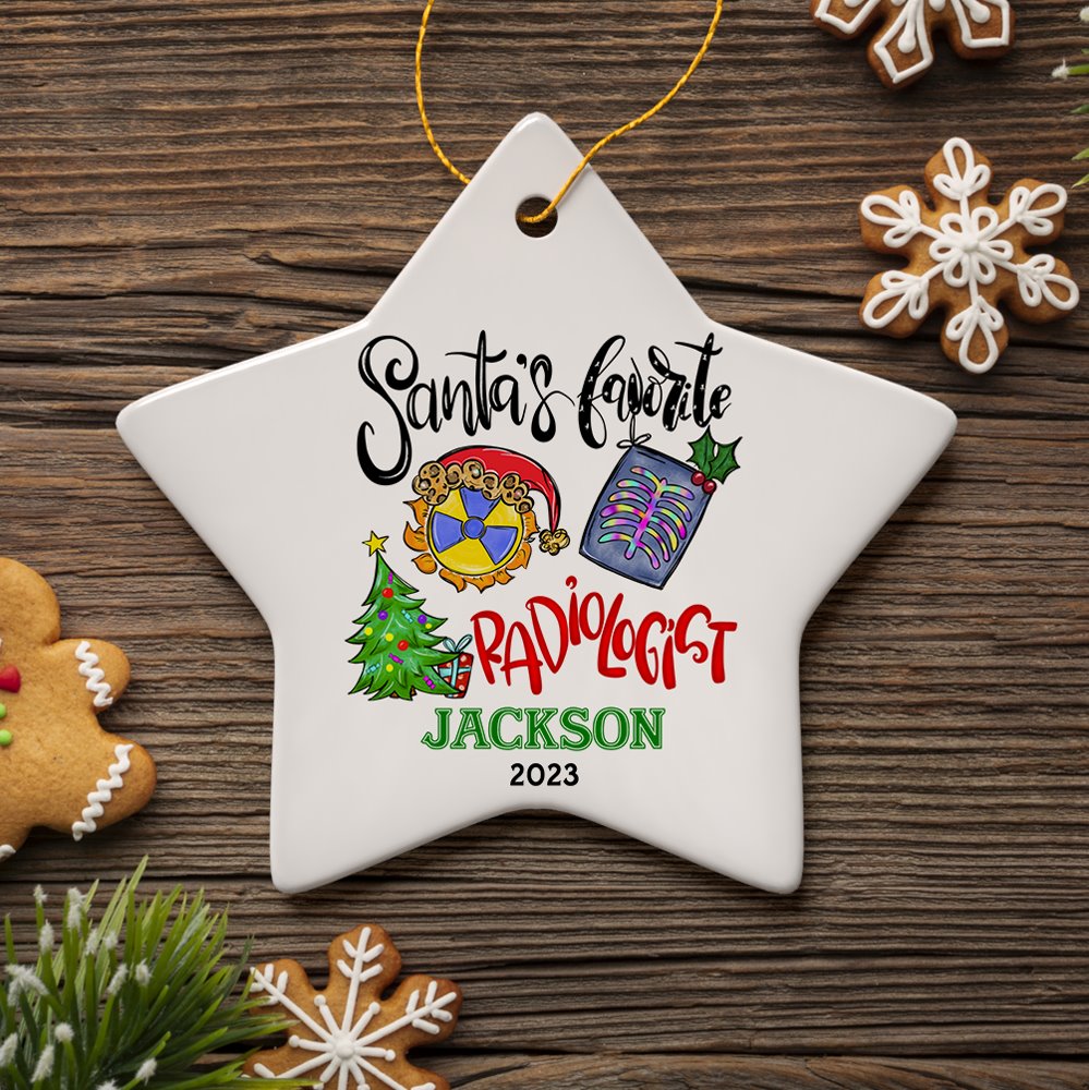 Santa’s Favorite Radiologist Personalized Christmas Ornament, Cute and Funny X-Ray Radiology Gift Ceramic Ornament OrnamentallyYou Star 