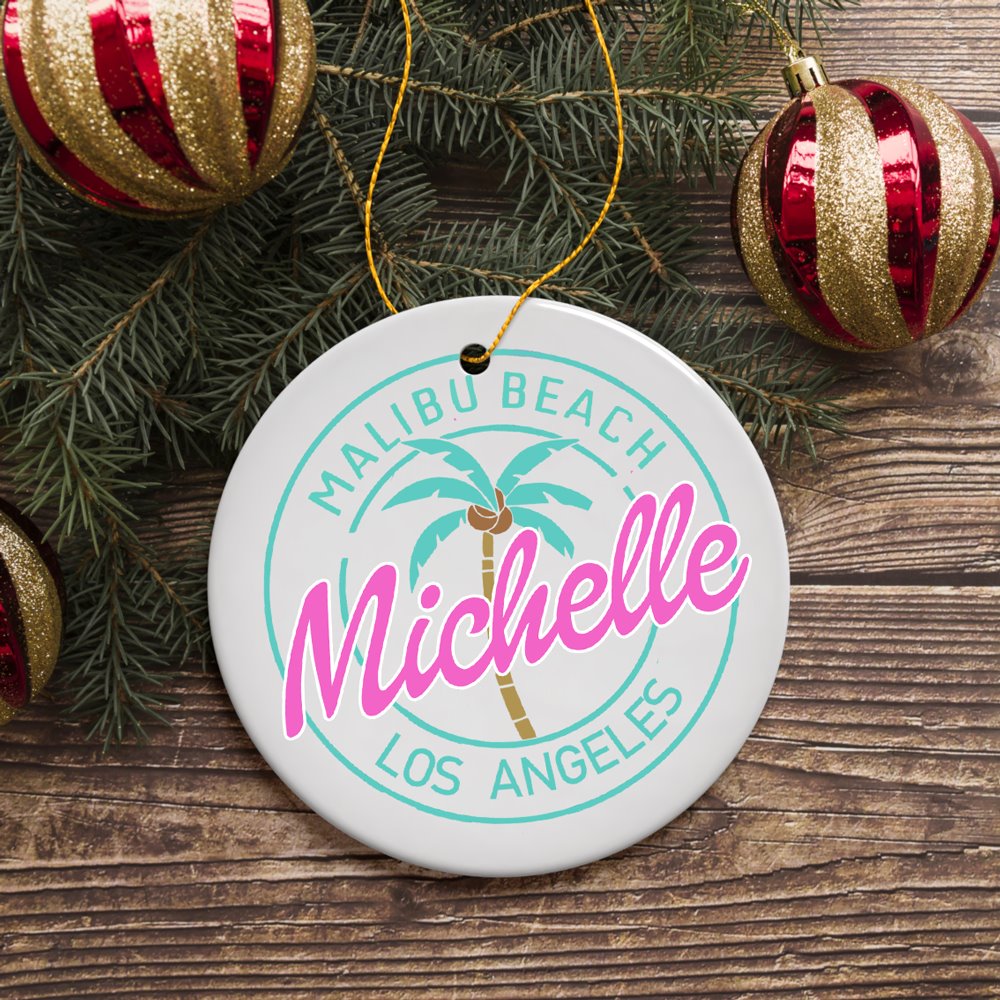 Summer Girl Personalized Ornament, Los Angeles Beach Custom Gift Ceramic Ornament OrnamentallyYou Circle 